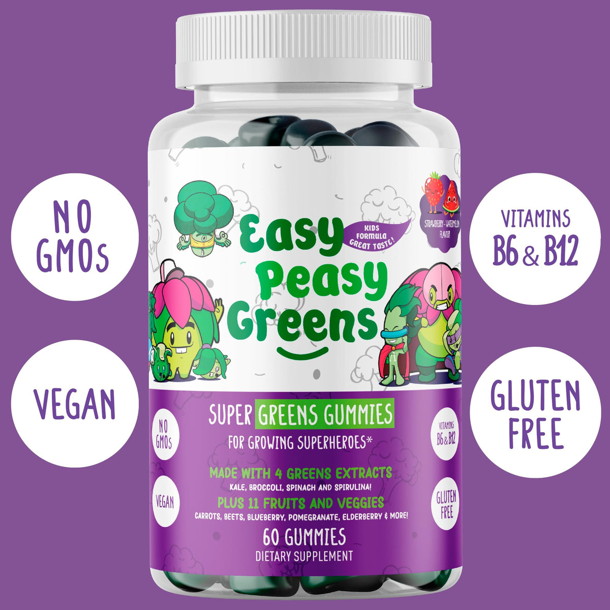 Gummies EasyPeasyGreens ouvertes avec une portion visible