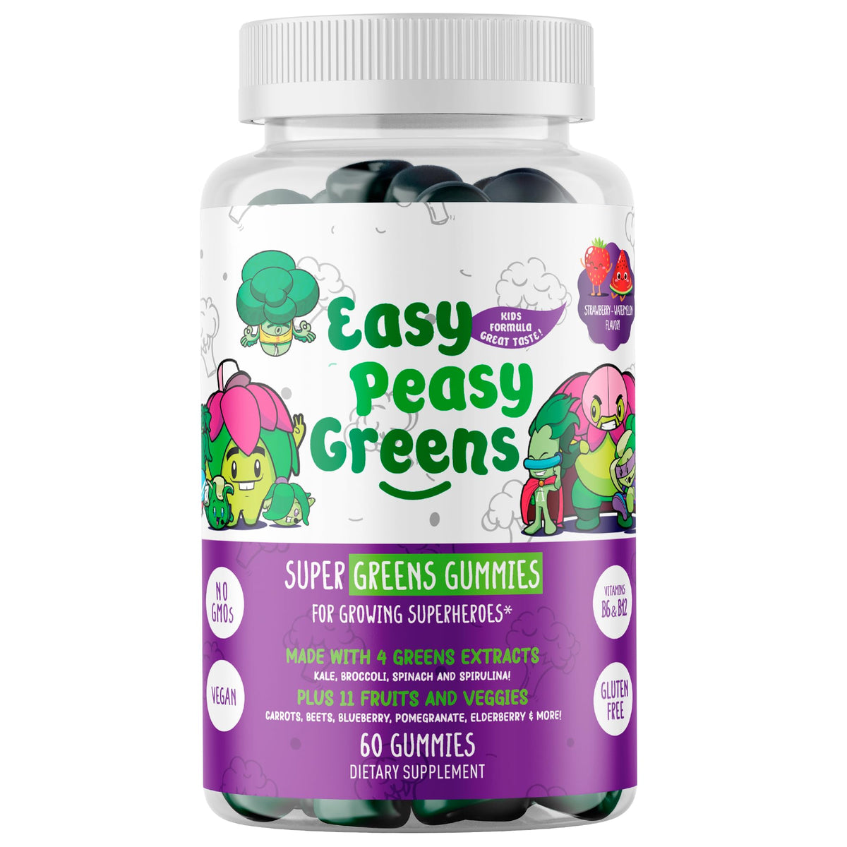 Gummies EasyPeasyGreens pour enfants en boîte vue de face