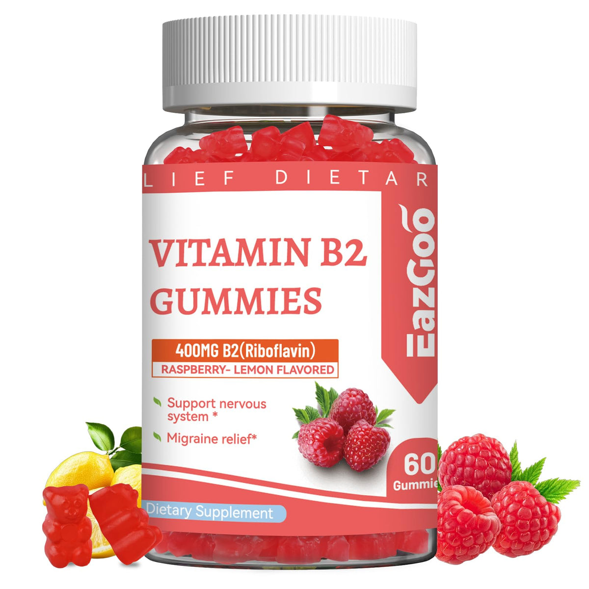 Gummies EAZGOO de Vitamine B2 400mg en pot, avant