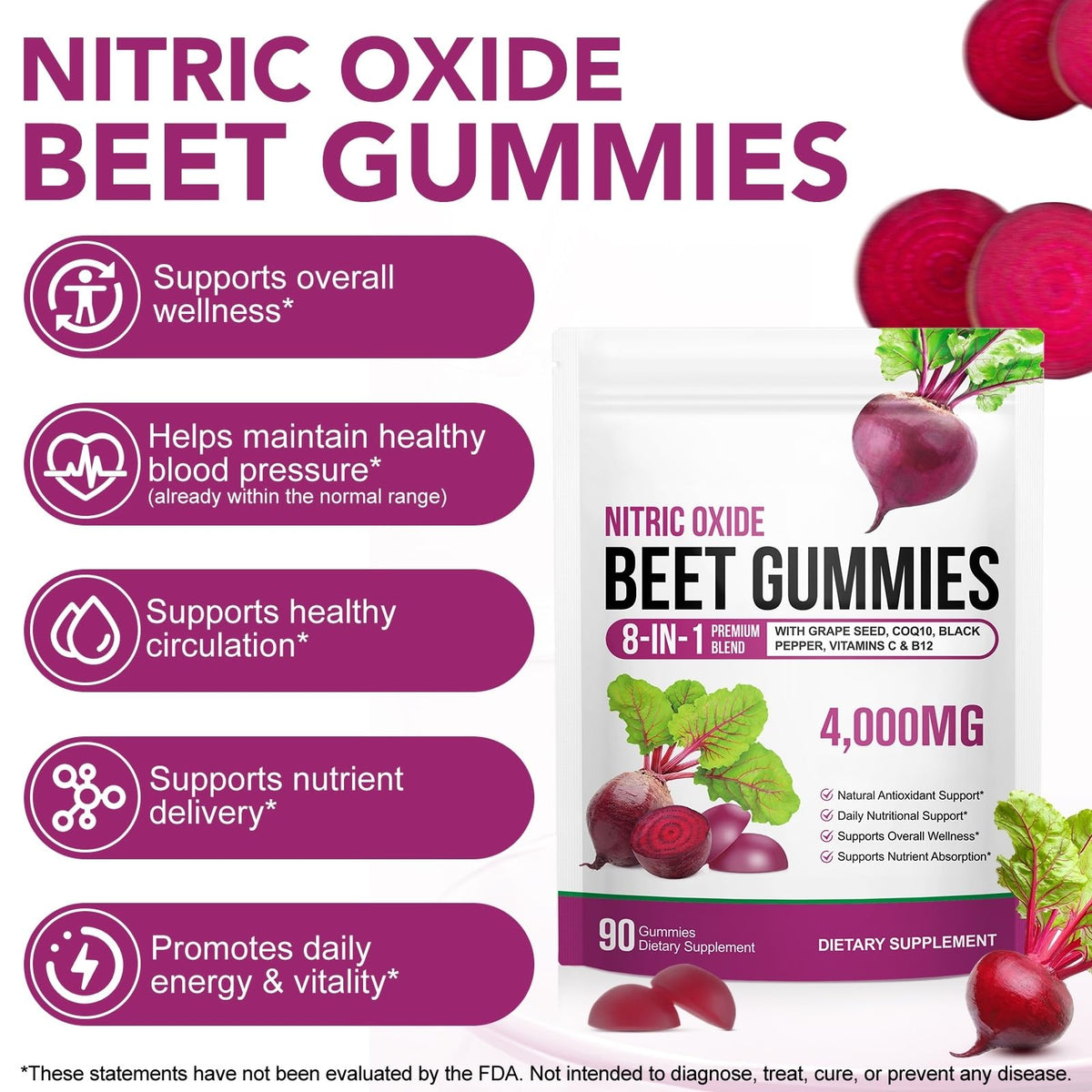 Gummies ECHTEYUN à la betterave, côté de la boîte montrant les ingrédients