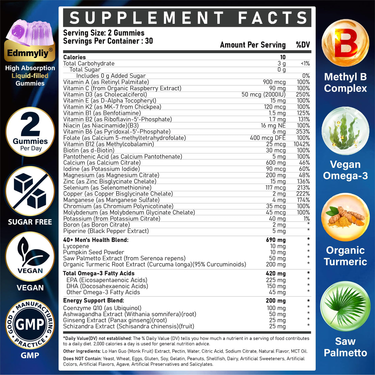 Gummies Edmmyliy avec ingrédients naturels affichés