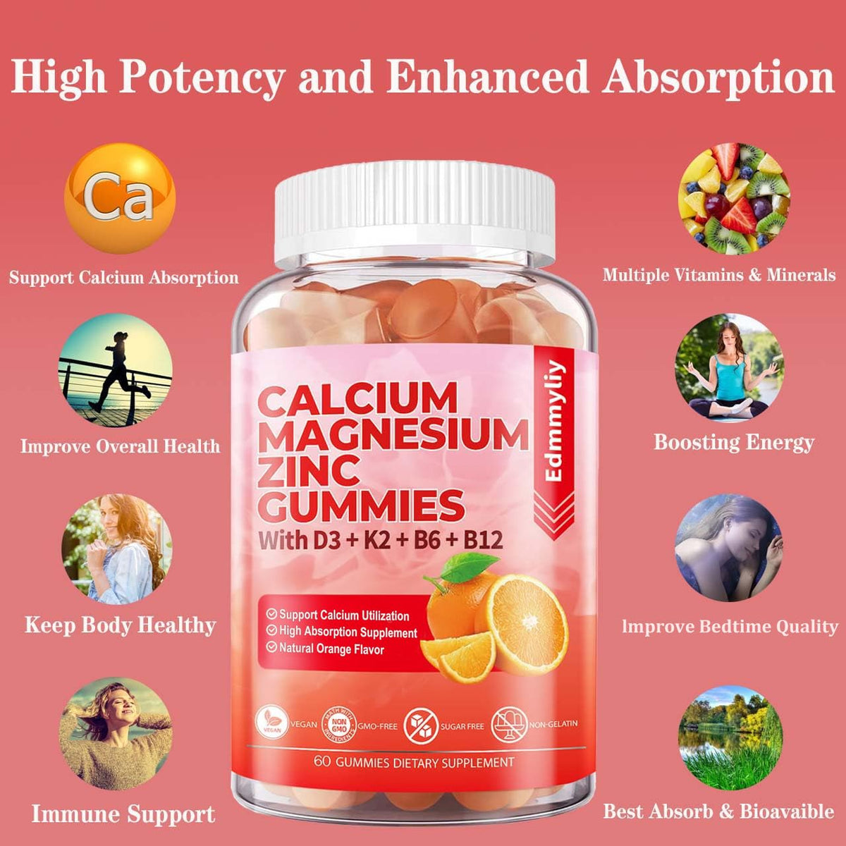 Gummies Edmmyliy Calcium Magnésium Zinc ingrédients naturels