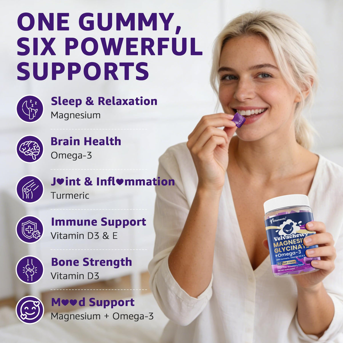 Gummies ELLAMENTZ dans une main, illustration de la taille