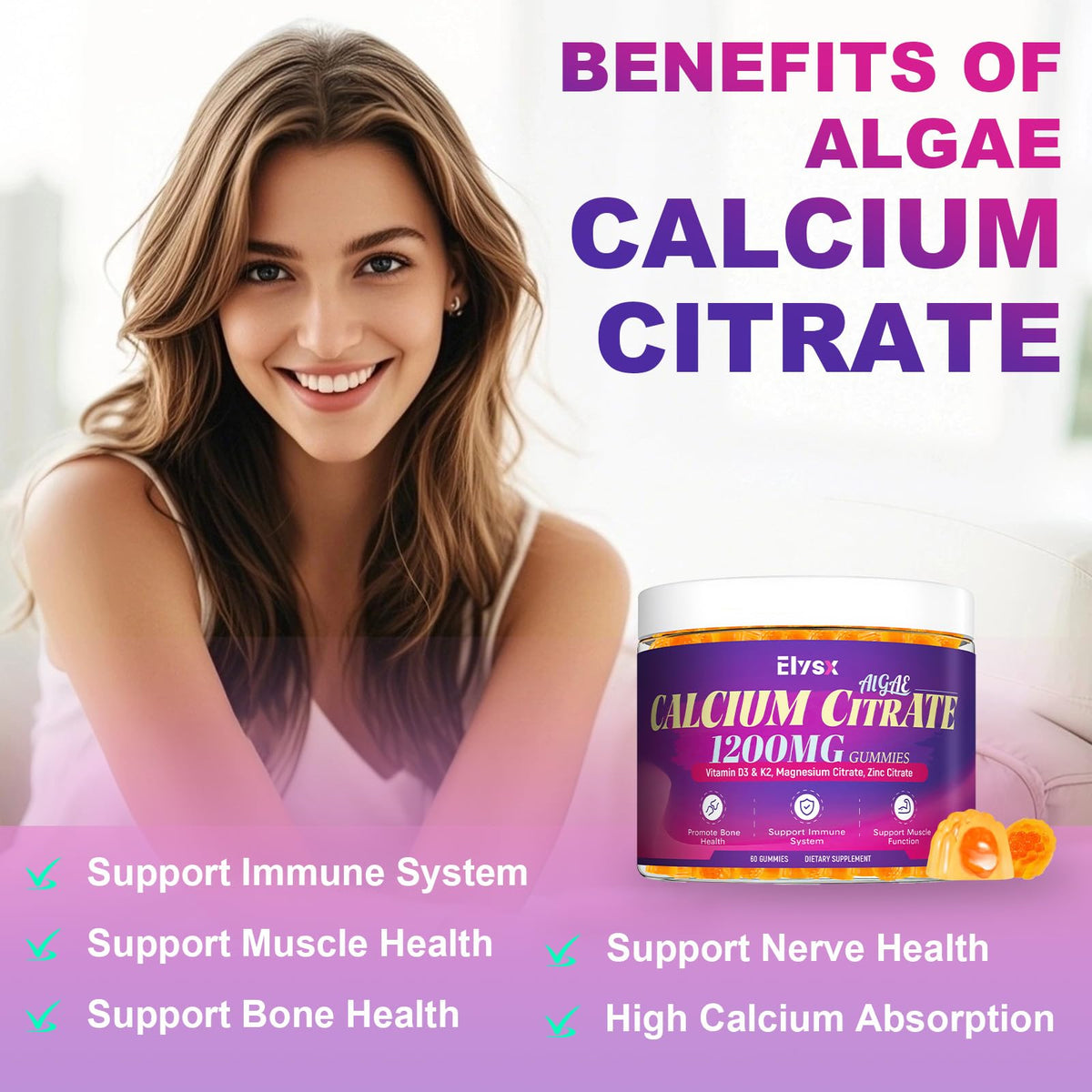 Gummies Elysx Calcium Citrate dans une main, présentation