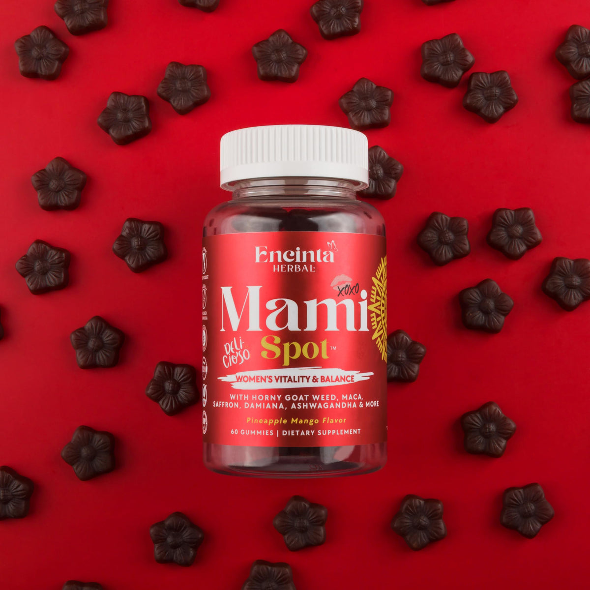 Gummies Encinta Herbal Mami Spot sur une table en bois