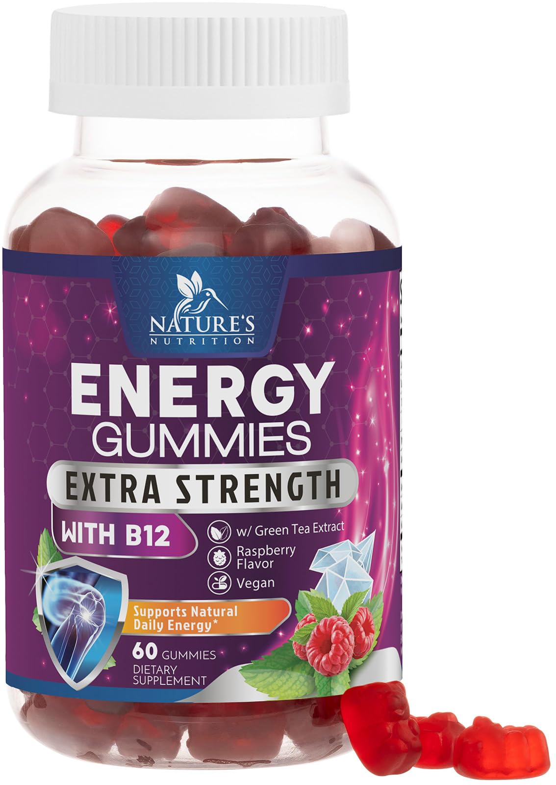 Gummies énergétiques B12 Nature's Nutrition avec saveur framboise
