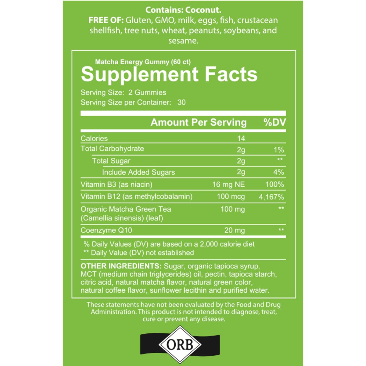 Gummies énergie Matcha 4 Your Wellness, ingrédients naturels
