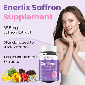 Gummies Enerlix au safran avec une framboise à côté