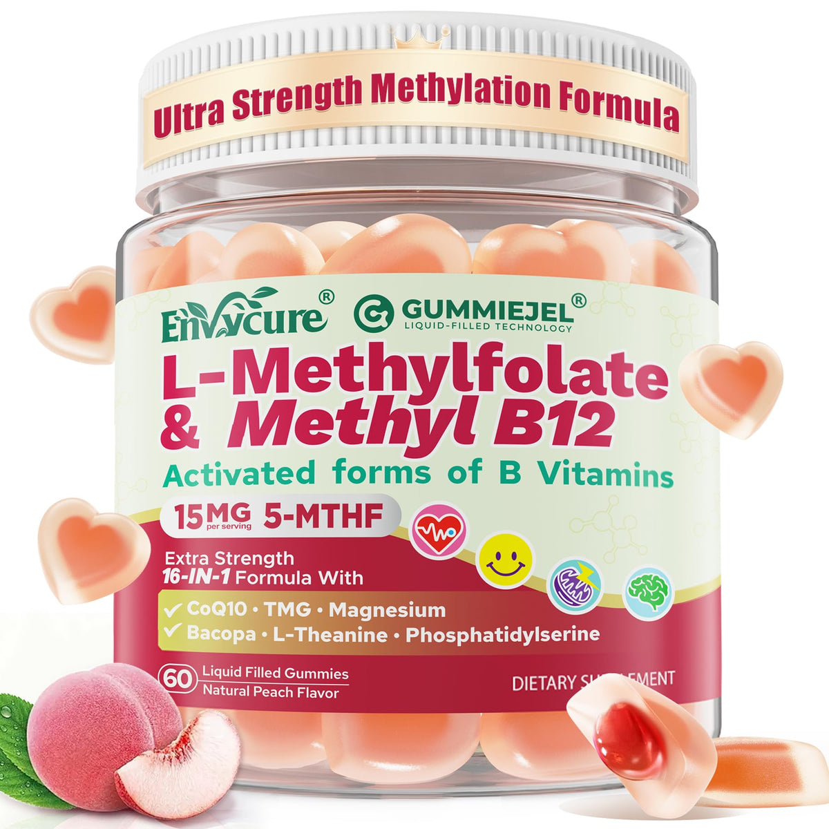 Gummies EnvyCure Methylfolate 15mg et B12 2000mcg, vue de face