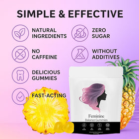 Gummies équilibre féminin NEWUREHO avec une main tenant un gummy