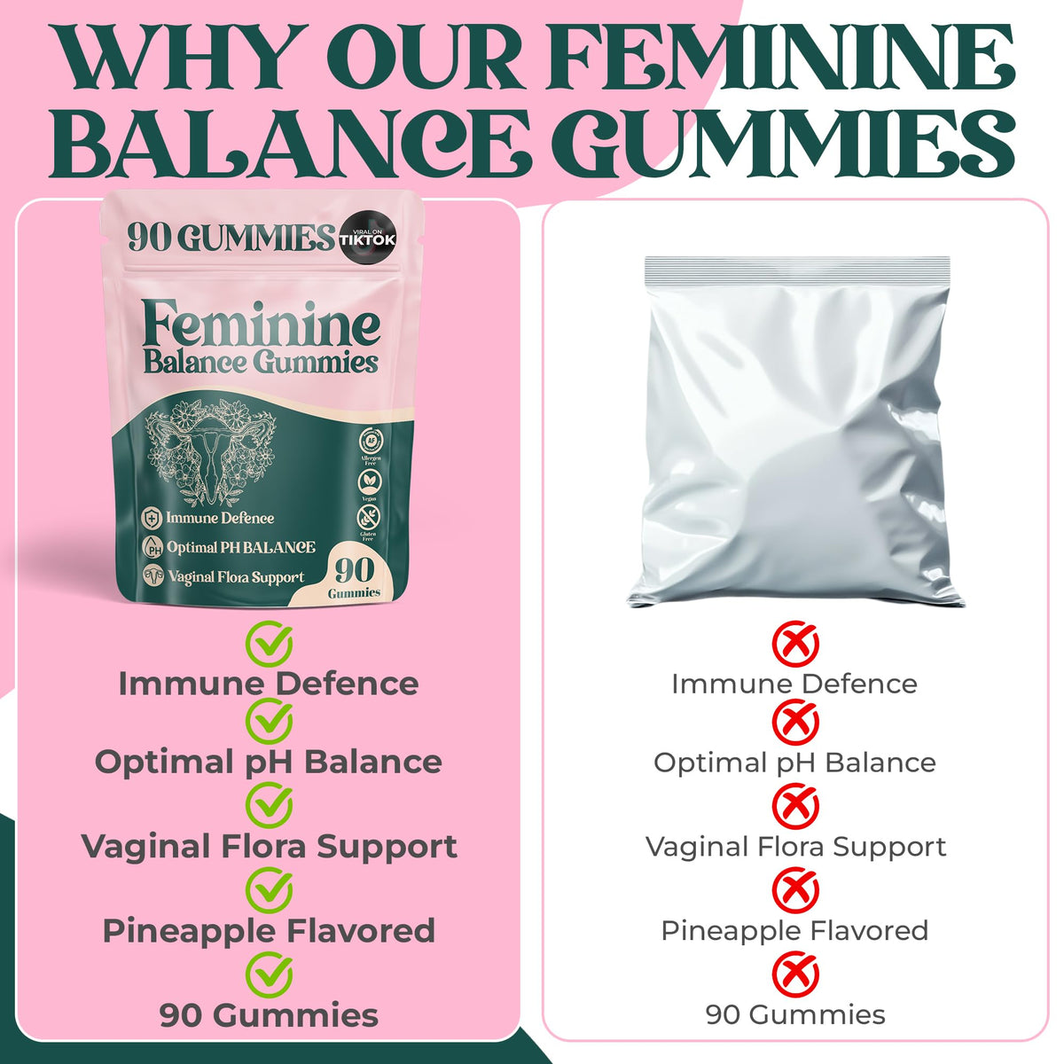 Gummies Équilibre Féminin ORGANIC UPLIFT ananas, ingrédients sur l'emballage