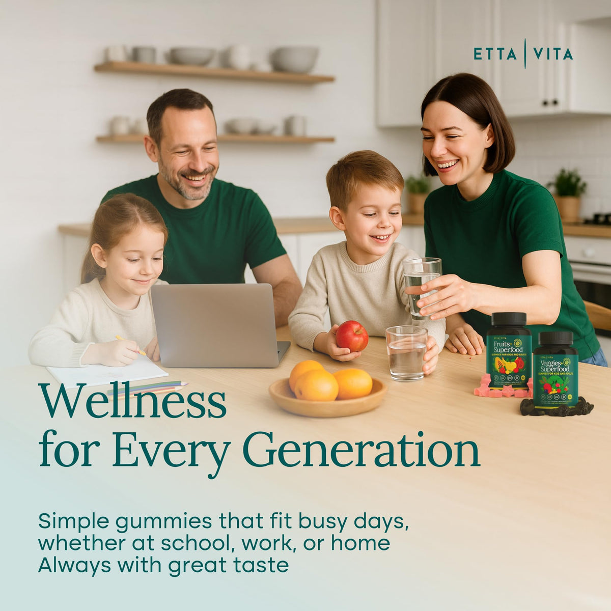 Gummies Etta Vita à côté d'un verre d'eau