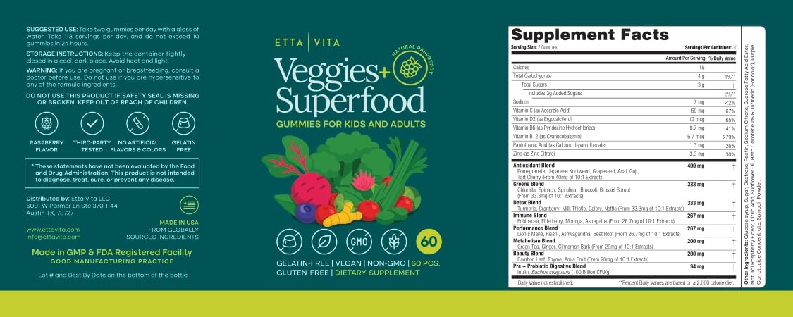 Gummies Etta Vita avec un fond coloré et des fruits