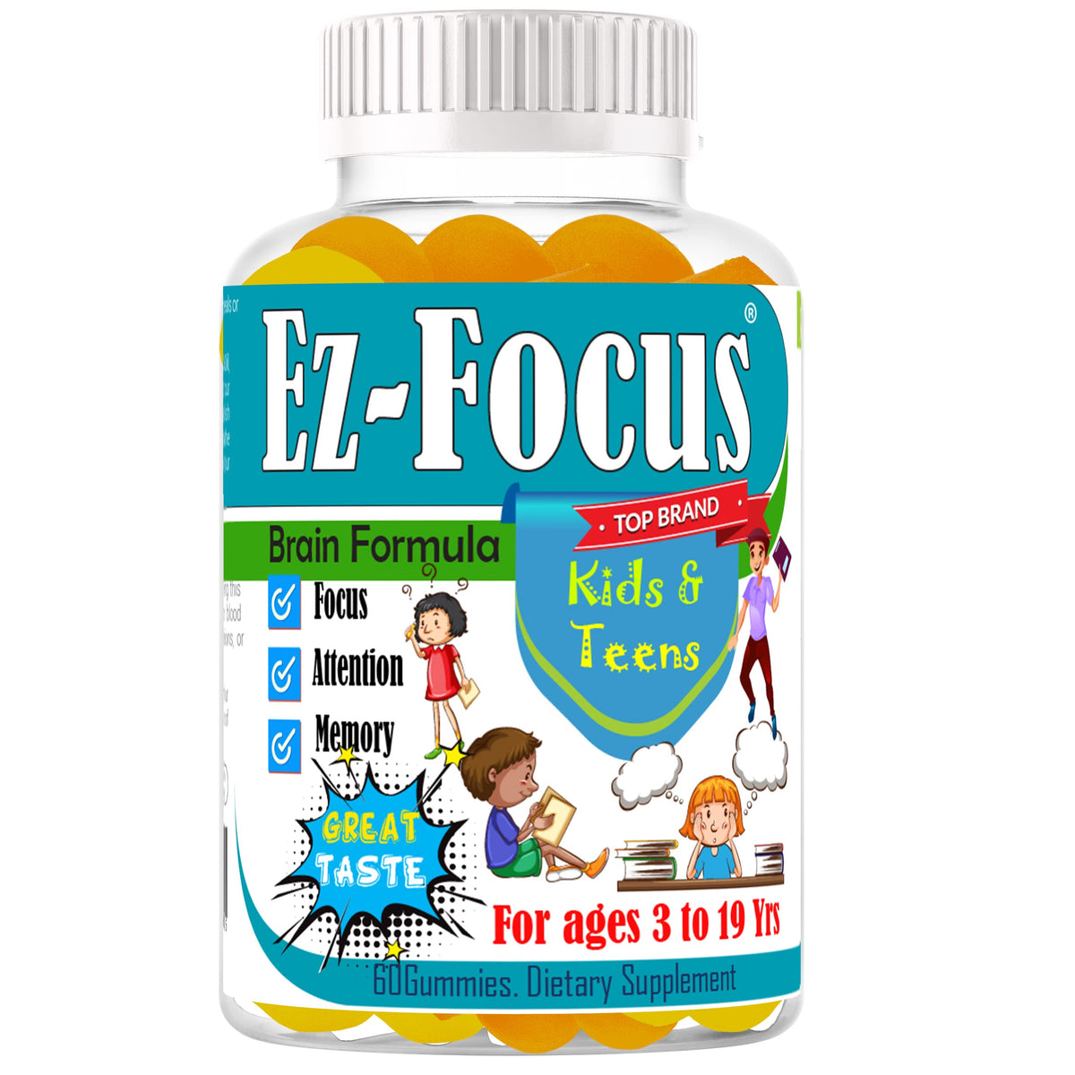 Gummies Ez-Focus pour enfants en bouteille de 60 unités