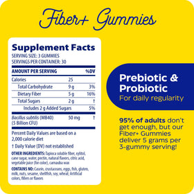 Gummies Fibres+ Enzymedica avec trois gummies sur une surface