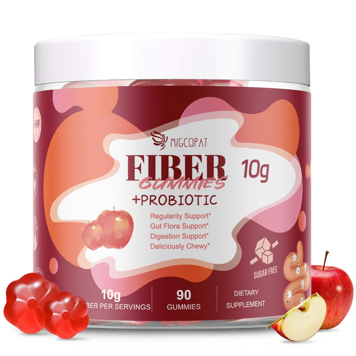 Gummies Fibres Migcopat saveur pomme, boîte de 90 pièces