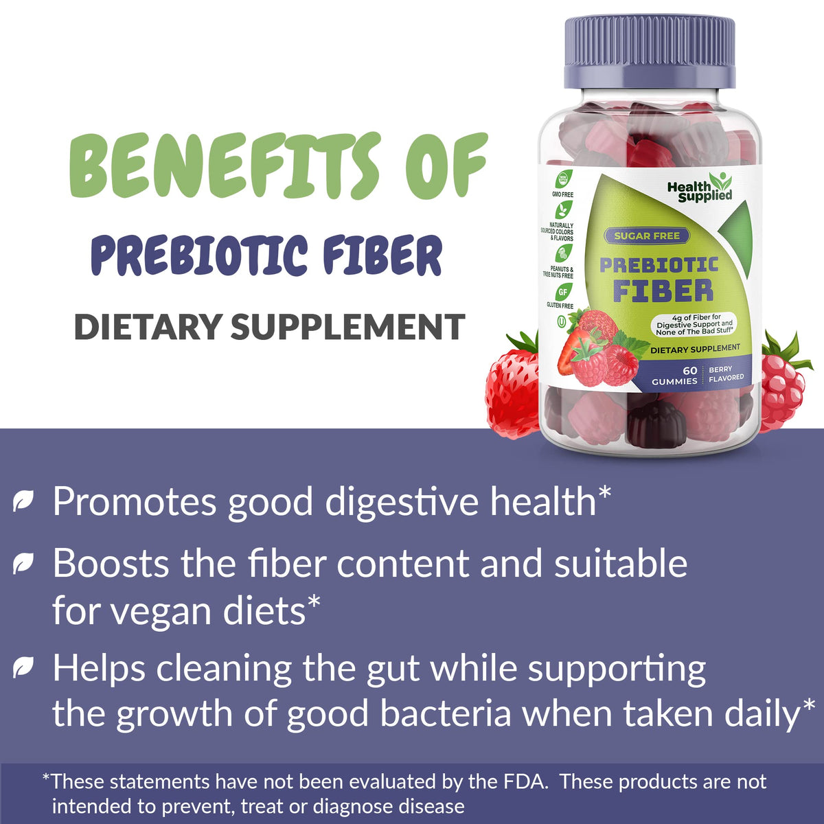 Gummies Fibres Prébiotiques Saveur Baies, gummies sur une surface blanche