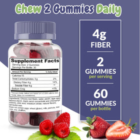 Gummies Fibres Prébiotiques Saveur Baies, pot ouvert avec gummies visibles