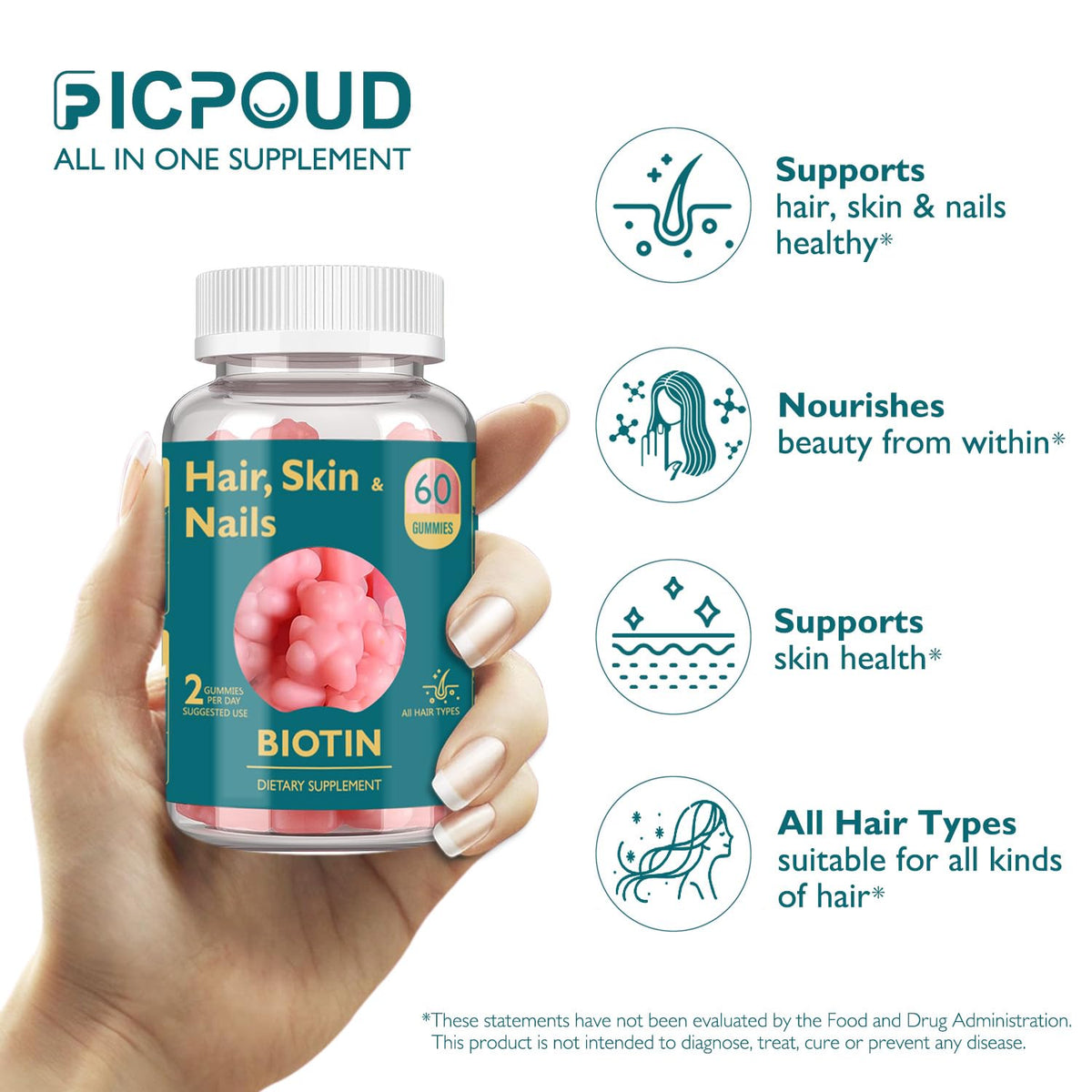 Gummies Ficpoud Biotine sur une table