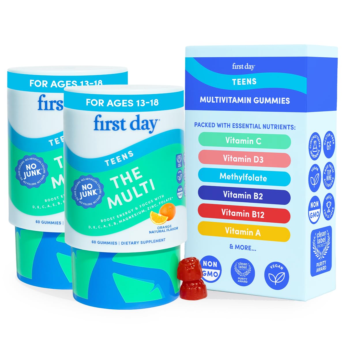 Gummies FIRST DAY pour adolescents, 60 pièces, emballage avant