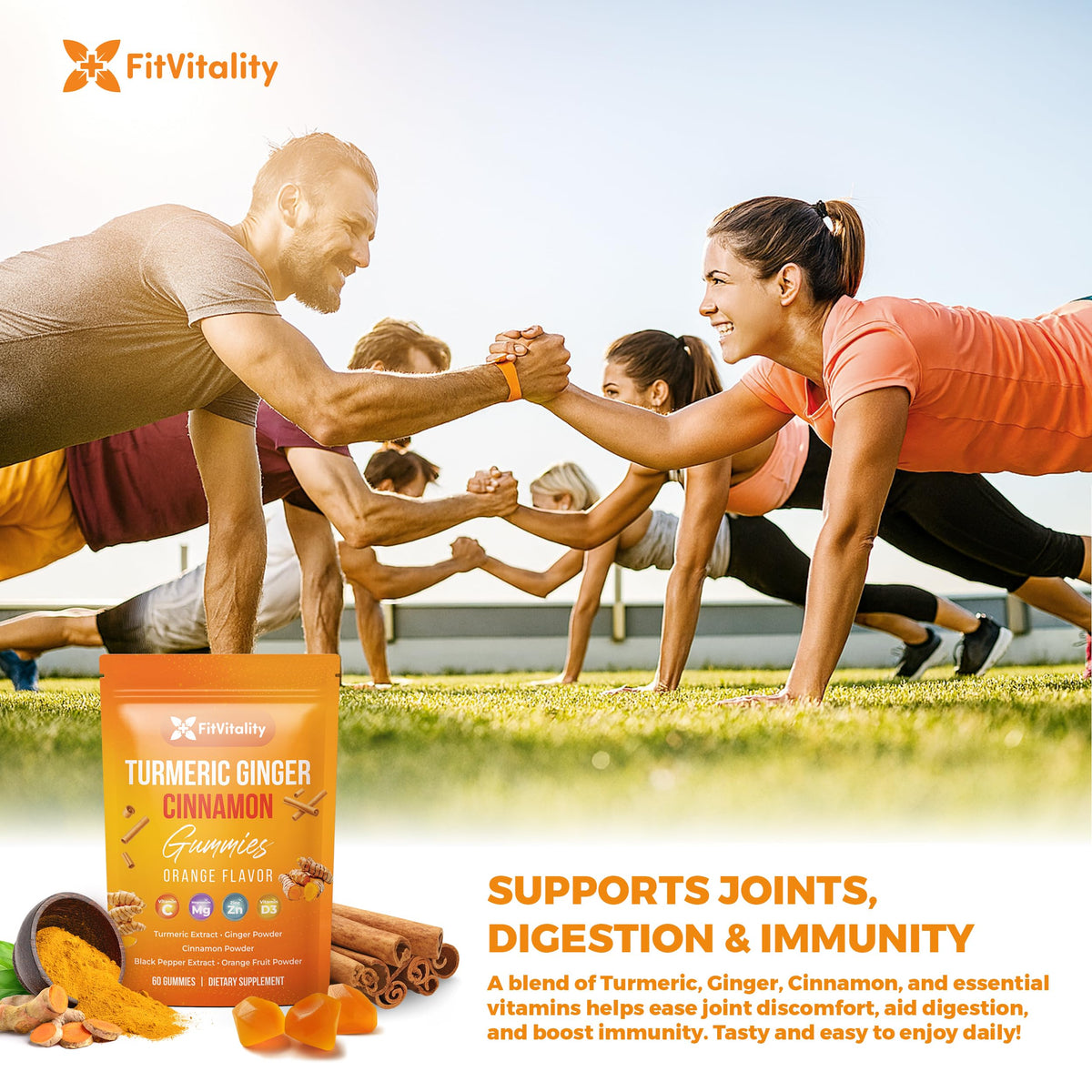 Gummies FitVitality au Curcuma, Gingembre et Cannelle, prise en main
