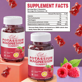 Gummies Fleamart au potassium et magnésium, ensemble sur une surface en bois