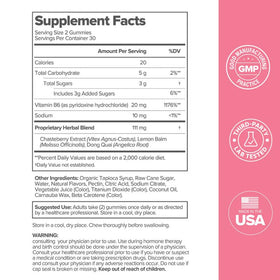 Gummies FLO PMS, ingrédients sur l'étiquette