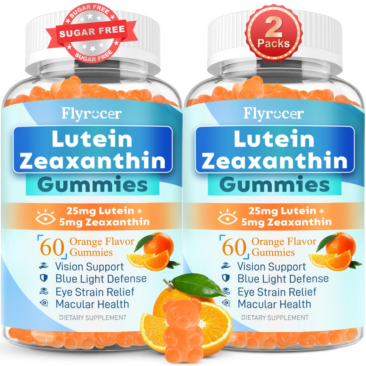 Gummies Flyrocer à la luthéine 25mg en forme d'ours, goût orange