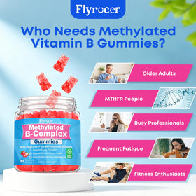 Gummies Flyrocer avec des ingrédients naturels en arrière-plan