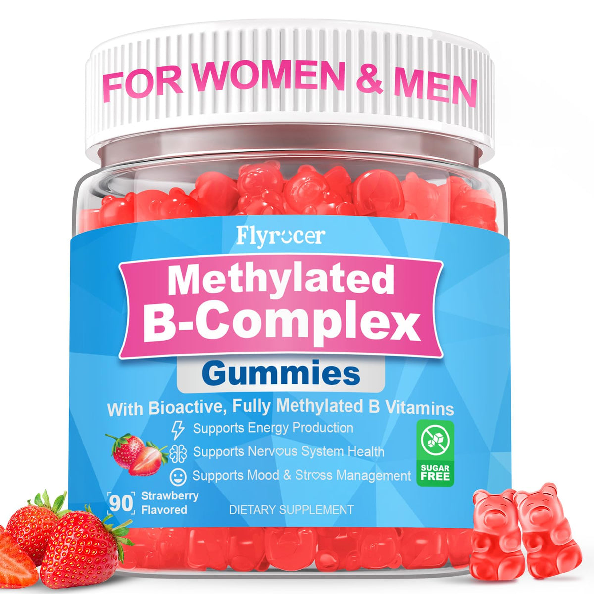 Gummies Flyrocer Complexe de Vitamines B Methylées 90 Comprimés, vue de face