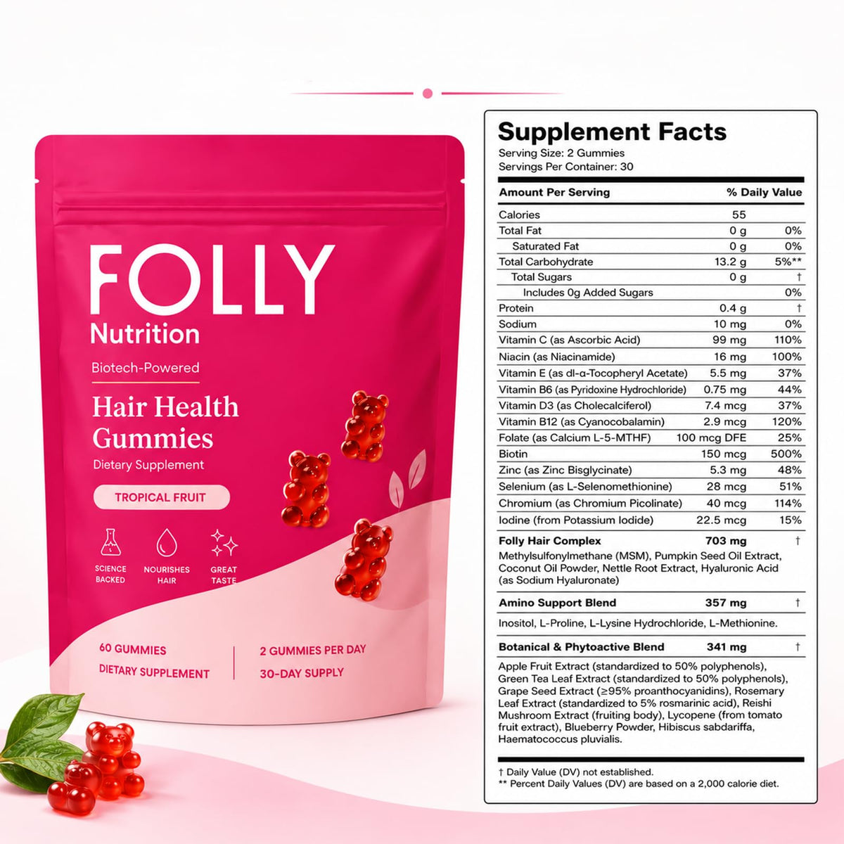 Gummies Folly Nutrition, mise en scène avec d'autres produits de beauté