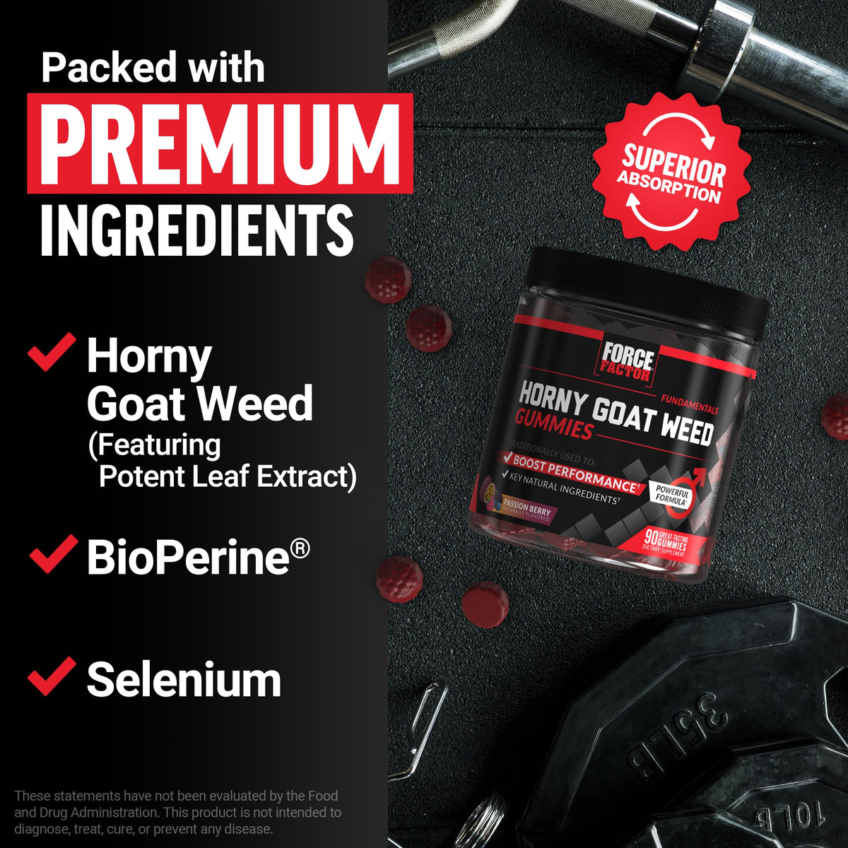 Gummies Force Factor Horny Goat Weed avec une portion de 3 gummies