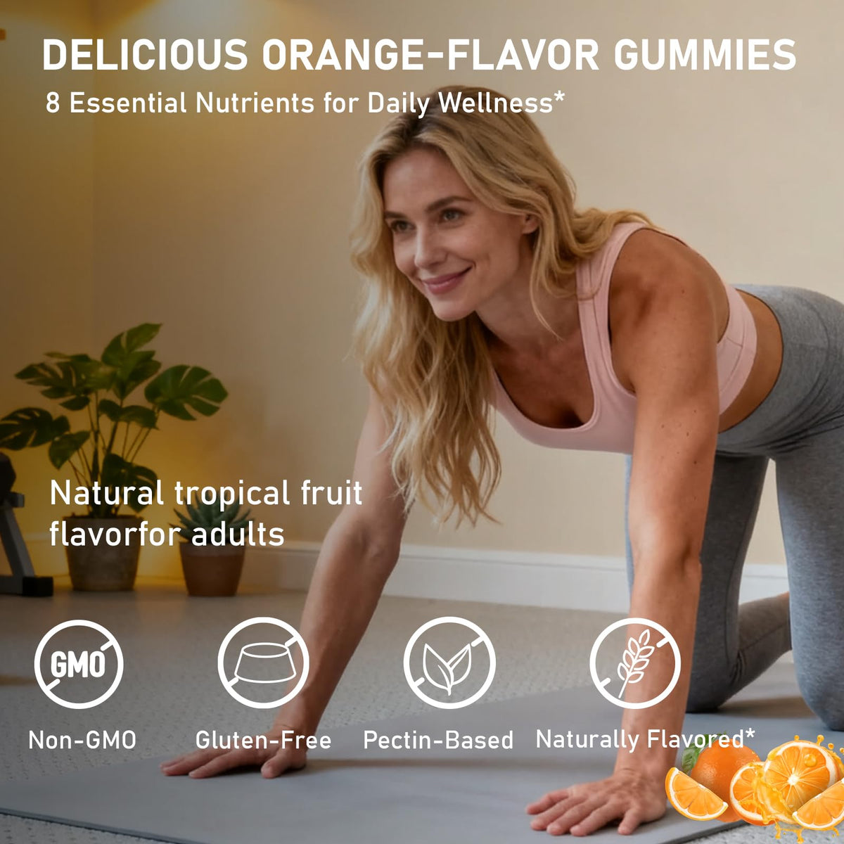 Gummies Fruitoday avec des fruits frais en arrière-plan