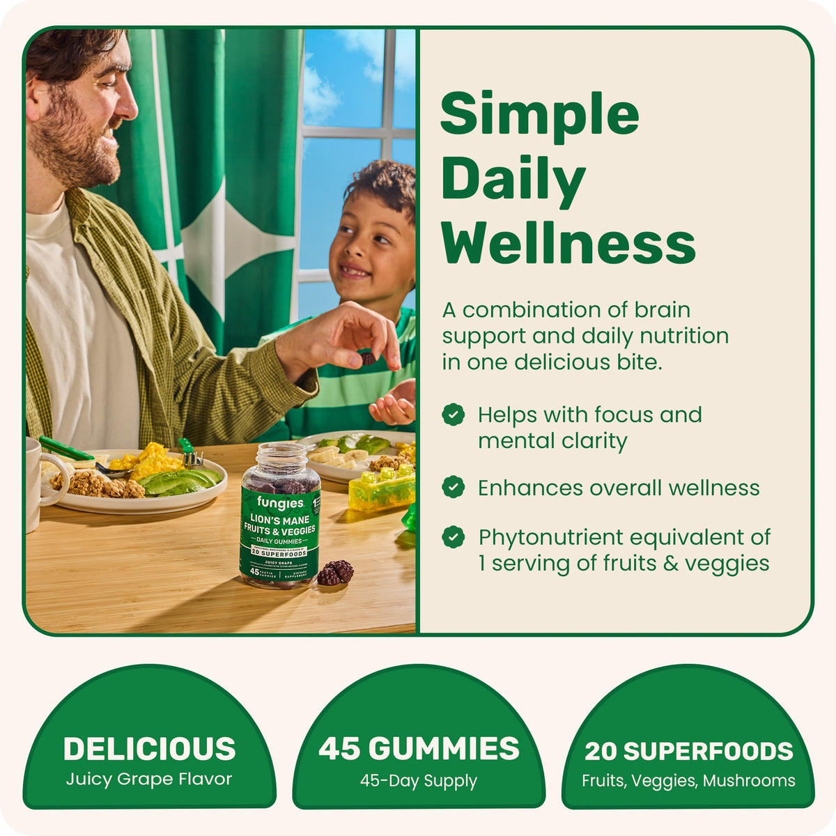 Gummies Fungies Lion's Mane 45 Gummies vue arrière avec informations nutritionnelles