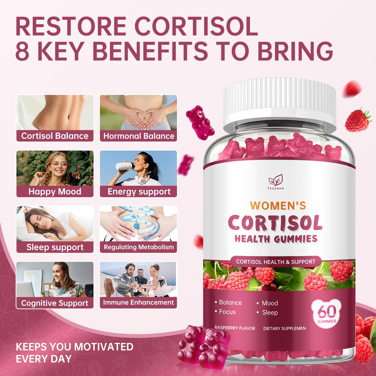 Gummies Fzjjyana pour le cortisol, dosage de 2 gummies