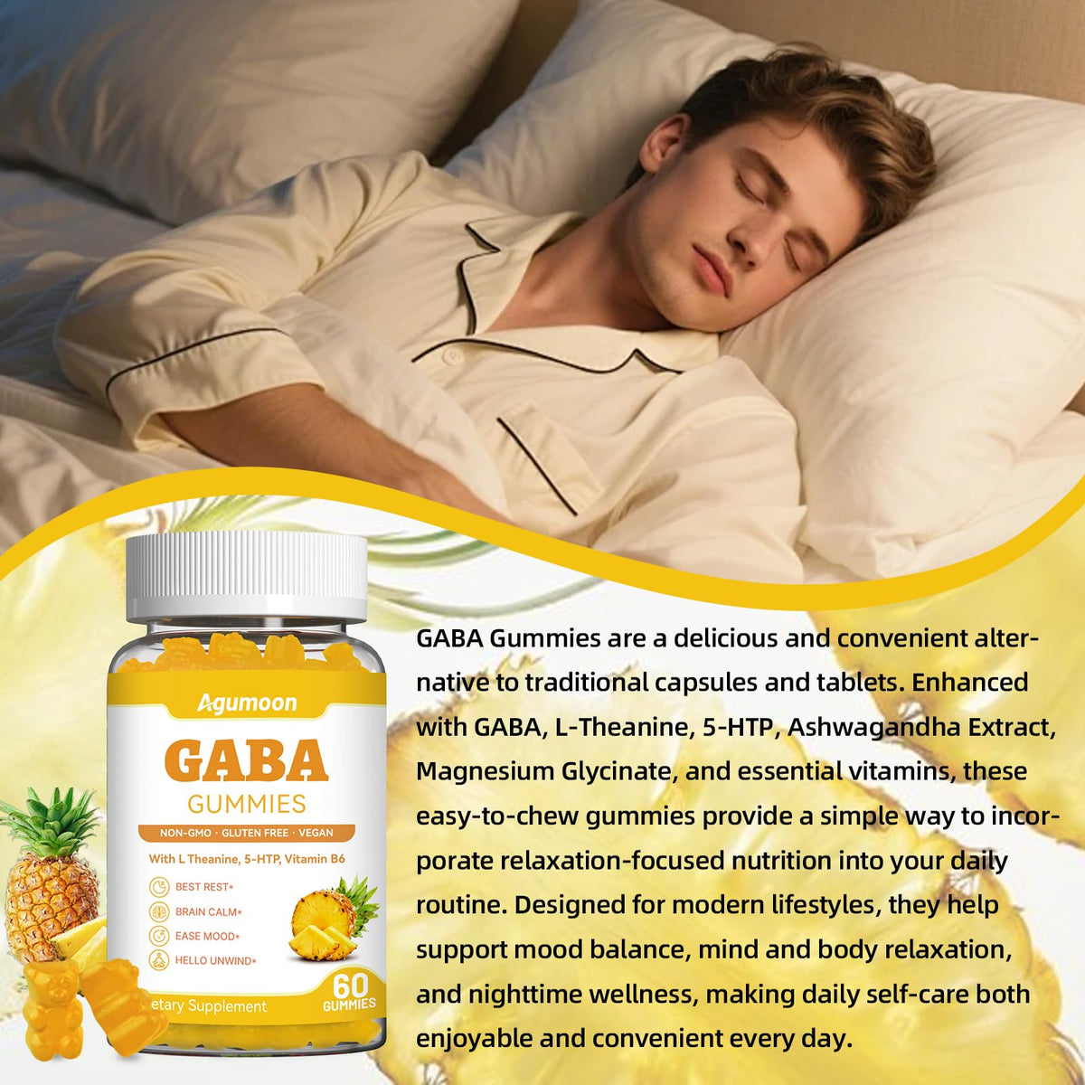 Gummies GABA Agumoon 60 gummies saveur ananas à l'intérieur du pot