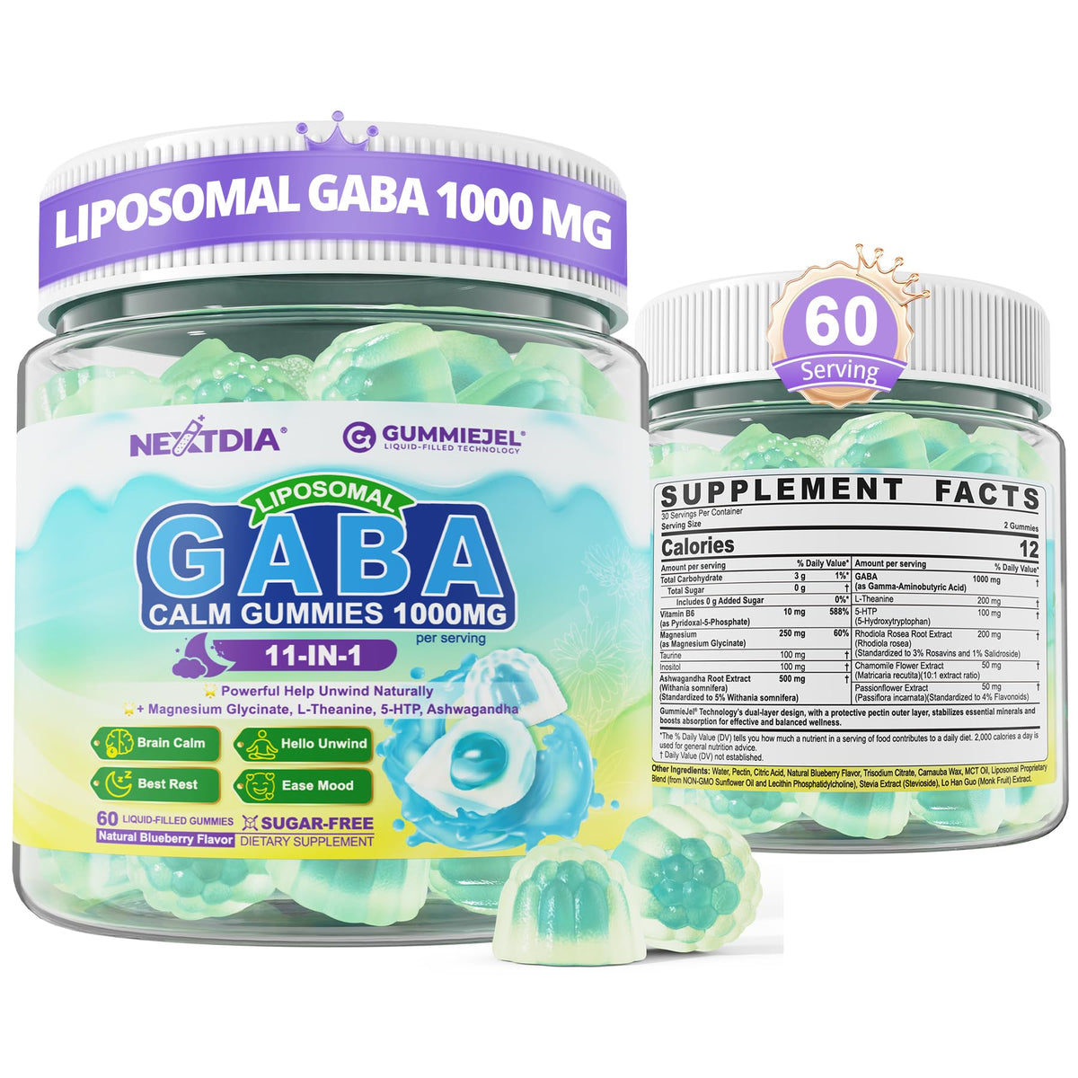 Gummies GABA de Nextdia en vue de face avec emballage.