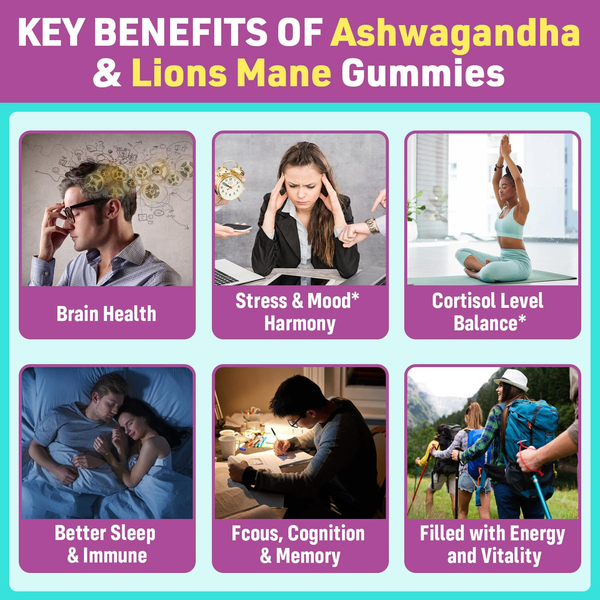 Gummies GENFOJAS Ashwagandha et Lion's Mane en portion
