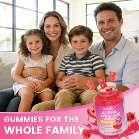 Gummies GGMMUU Acide Alpha-Lipoïque 600mg, gummies avec un fond de framboises