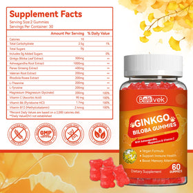 Gummies Ginkgo Biloba Babivek avec ingrédients naturels en arrière-plan