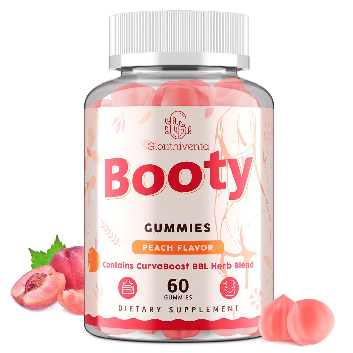 Gummies Glorithiventa pour femme, emballage avant avec un goût de pêche
