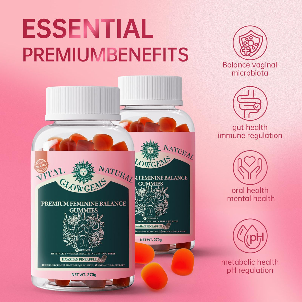 Gummies GlowGems ananas hawaïen sur fond blanc
