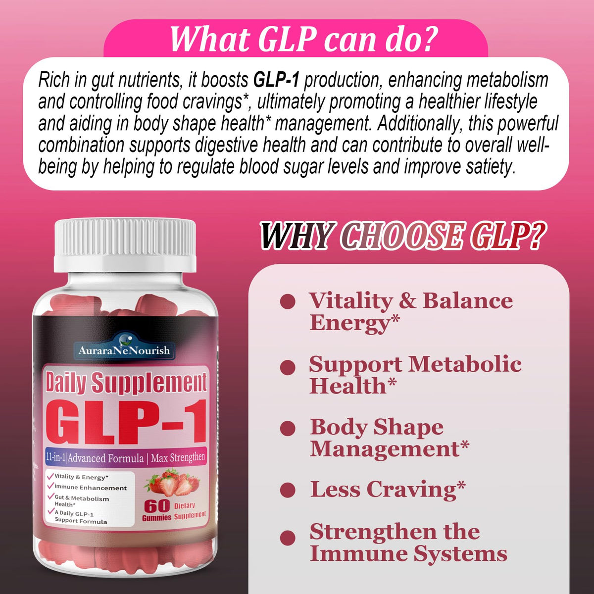 Gummies GLP-1 AuraraNeNourish sur une table en bois