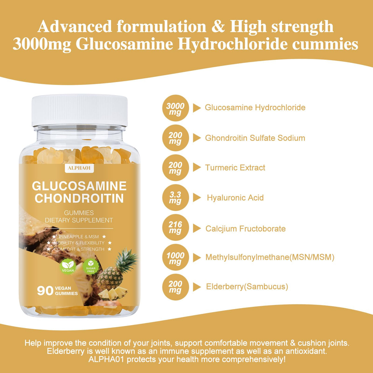 Gummies Glucosamine Chondroitin ALPHA01 à l'intérieur du pot