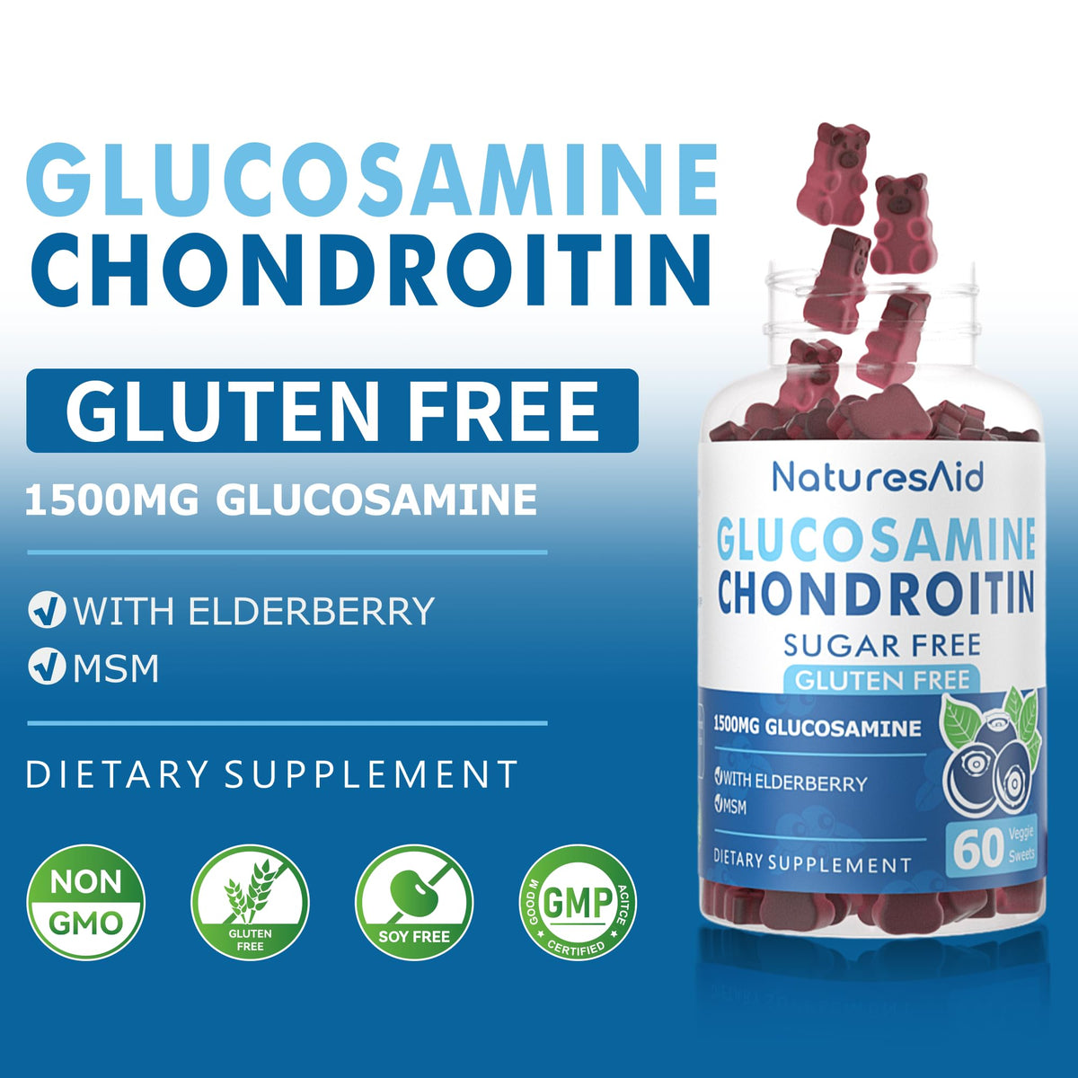 Gummies Glucosamine Chondroitin Natures Aid dans un bol, prêtes à être consommées