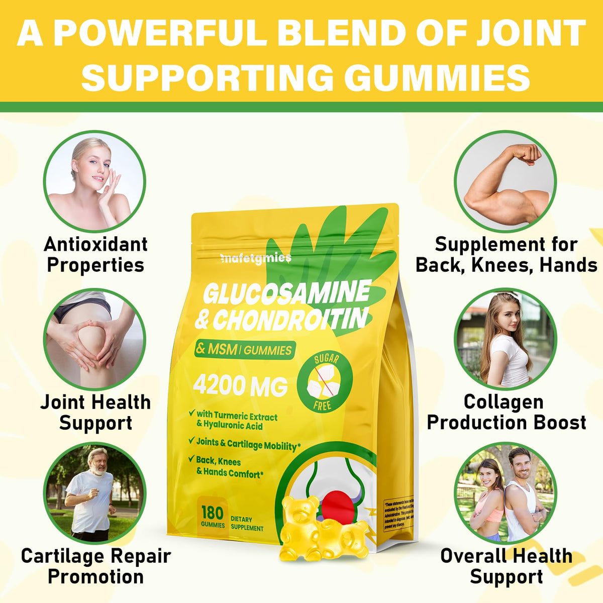 Gummies glucosamine chondroïtine avec étiquette des ingrédients