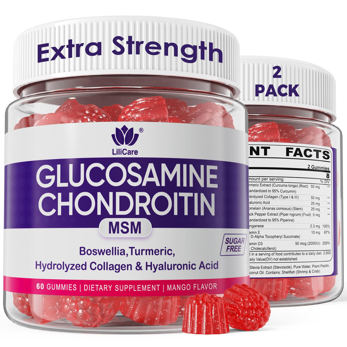 Gummies glucosamine chondroitine LILICARE, 120 Ct, emballage avant