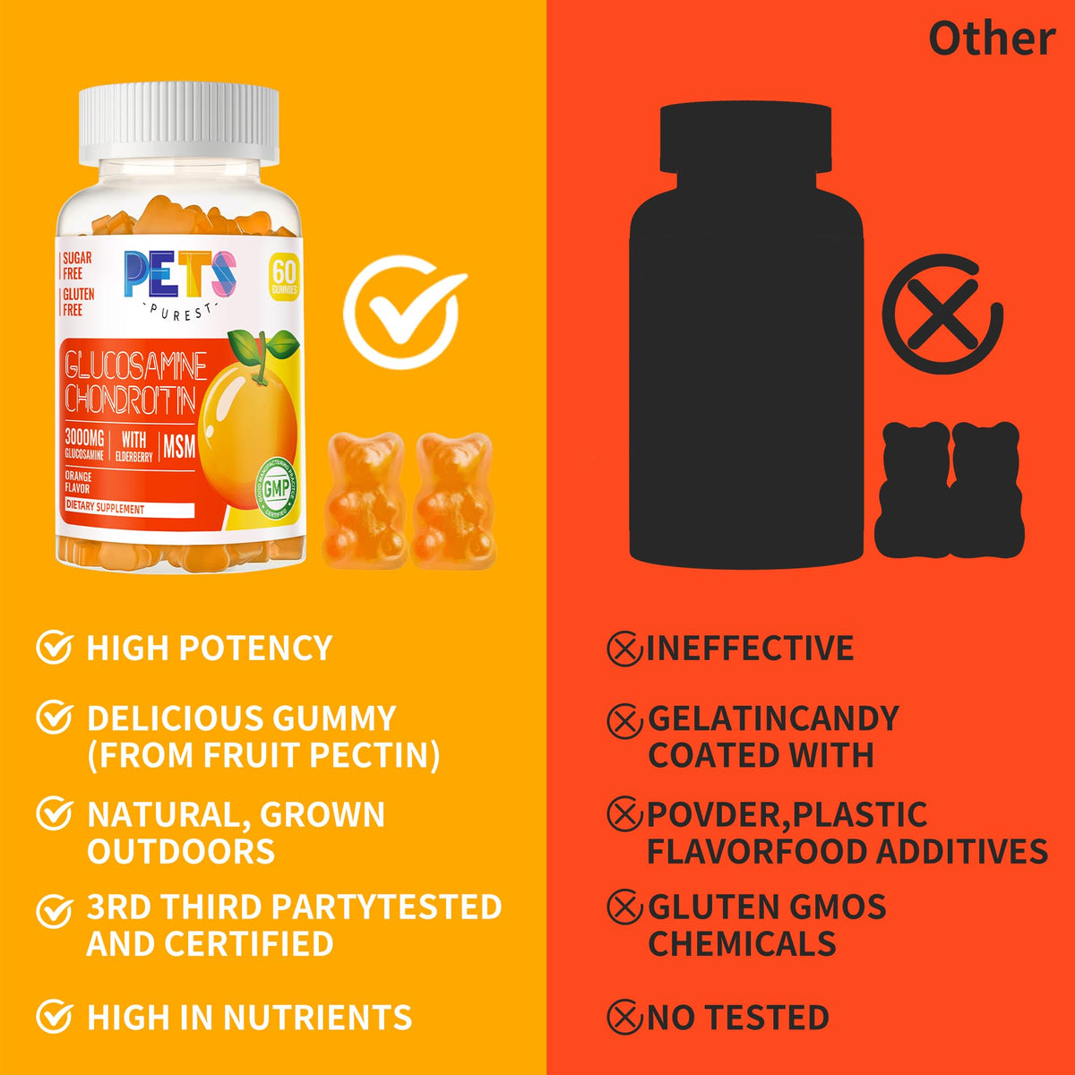 Gummies Glucosamine Chondroitine Pets Purest avec des fruits