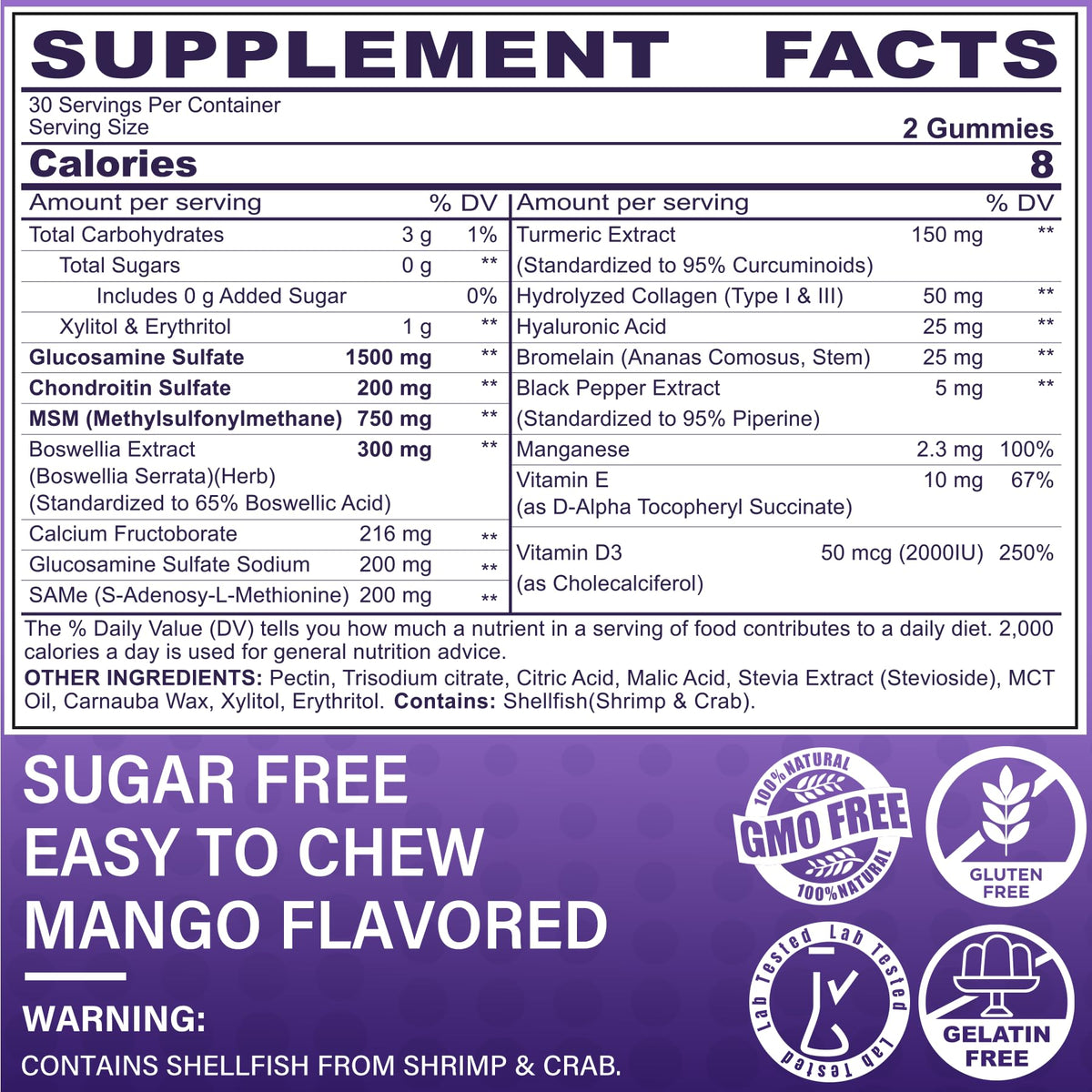 Gummies Glucosamine LILICARE avec un goût de mangue