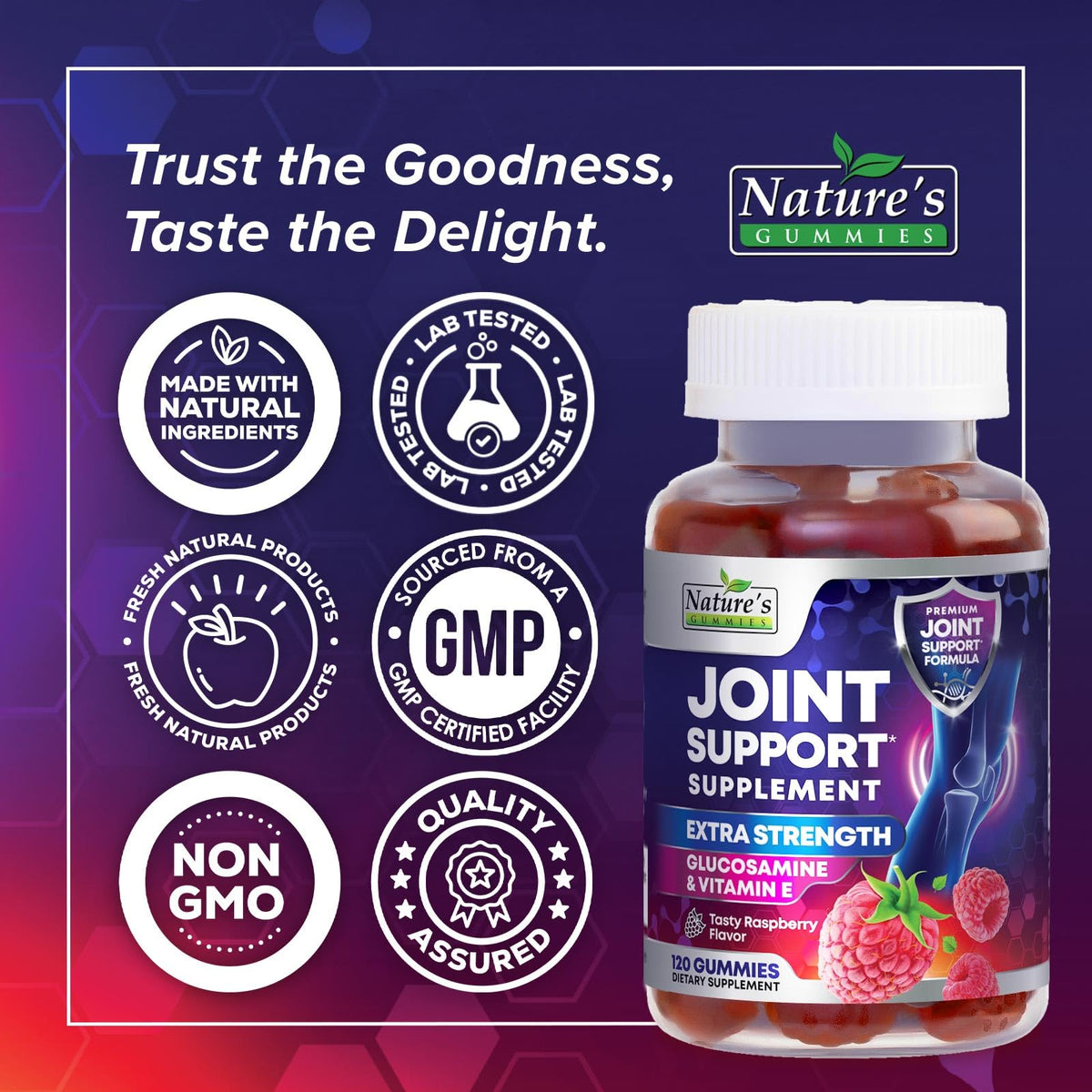 Gummies glucosamine Nature's Gummies avec étiquette visible
